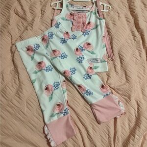 Floral Kids Pajamas Set - Mint and Pink sweethoney